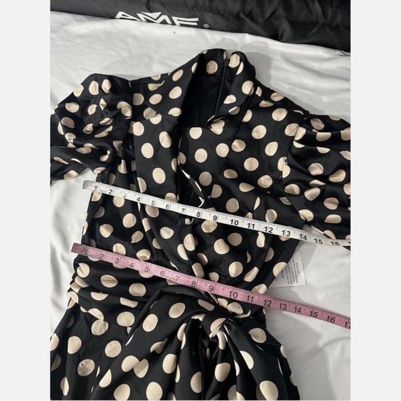 NEW IEENA Mac Duggal [ 0‎ ] Polka Dot Puff Sleeve Soft Tie Tuxedo Dress Black - Picture 5 of 16